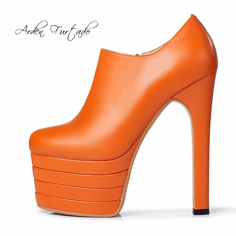 Arden Furtado/ г.; Весенняя женская обувь на высоком каблуке 15 см оранжевый цвет; туфли-лодочки на молнии на платформе модная женская обувь из натуральной кожи серого цвета