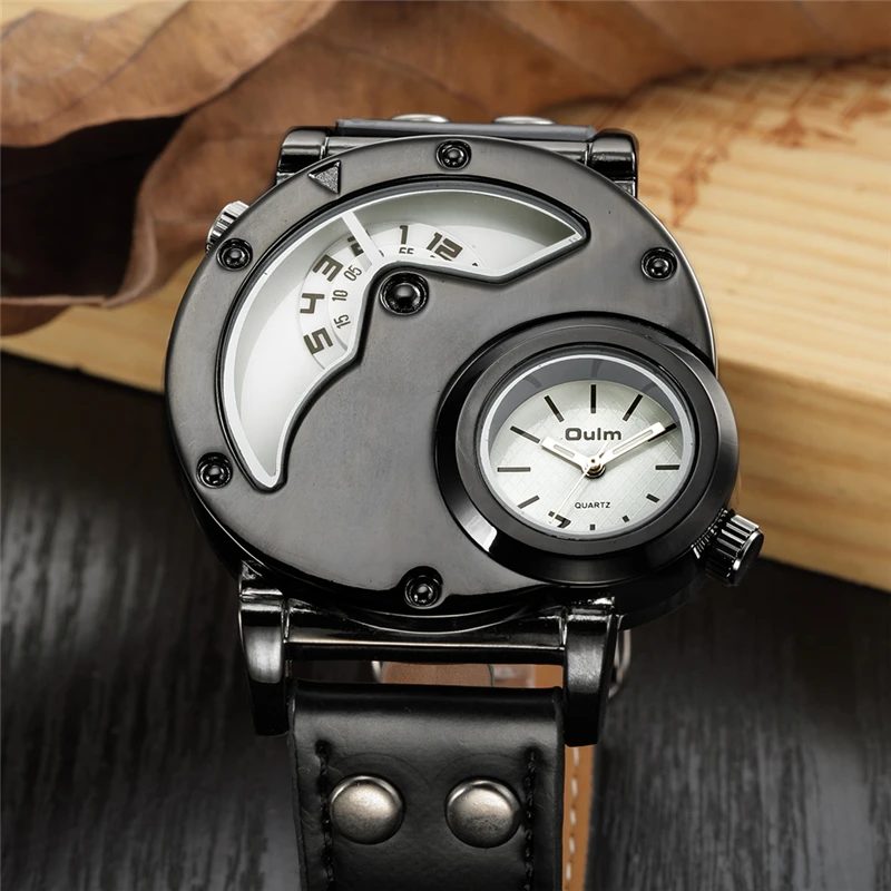  Oulm Watch Man Quartz Watches Top Brand Luxury Leather Strap Military Sport Wristwatch Male Clock r