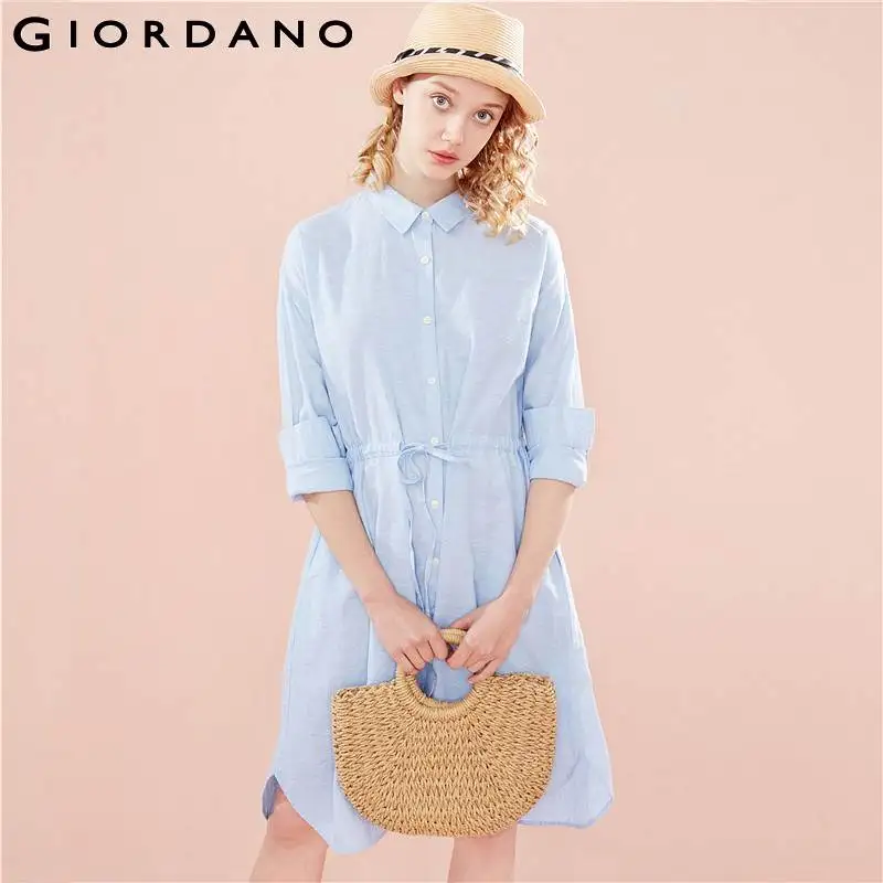 Giordano женское платье рубашка льняное хлопковое из натуральной ткани