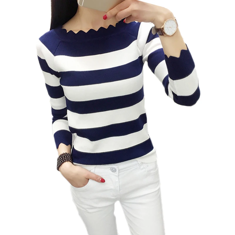 Women Casual Autumn Striped Crochet Sweaters Fashion Knitted Pullovers Sweaters Top Rebecas Mujer Women Winter Clothes