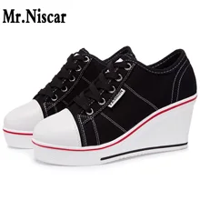 New Casual Wedge Canvas Shoes Women Sports Platform Sneakers Woman 2018 Thick Bottom Low Top 8cm Height Increase Single Shoes