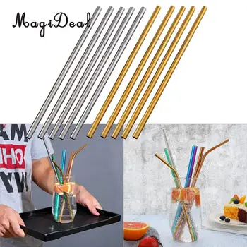 

MagiDeal Stainless Steel Straws Set of 10 - Metal Drinking Straw for Drink Bottle - Environmentally Friendly - Silver + Golden