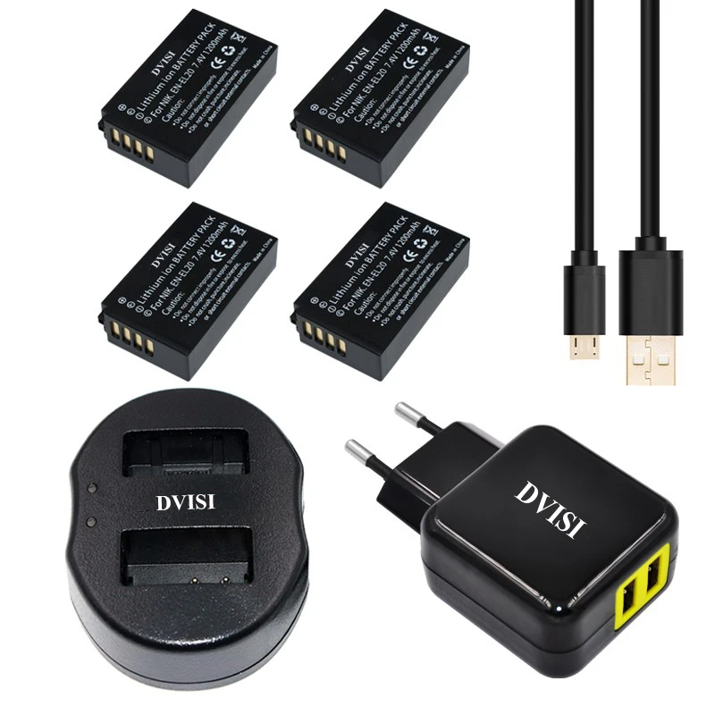 4pcs/lot Enel20 En El20 El20 Rechargeable Battery+usb Dual Charger For