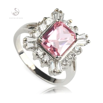 

SHUNXUNZE European Wedding rings jewelery For women's clothing accessories Pink Cubic Zirconia Rhodium Plated R331 size 6 7 8 9