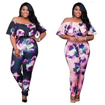

Large size collar sexy Strapless Jumpsuit lotus stamp