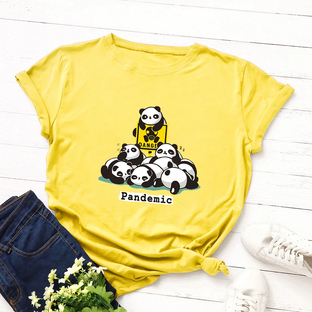 

SINGRAIN Panda Basic T-shirt Women Summer Oversized Cute Animal t shirt Funny Print Cotton Tops Casual Harajuku Cartoon Tees