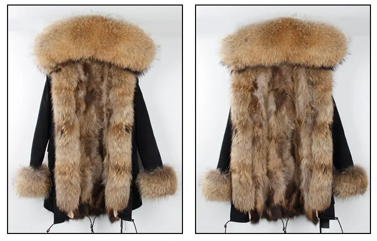 MaoMaoKong, новинка, пальто с подкладкой из натурального меха енота, большой воротник из меха енота, Женская куртка