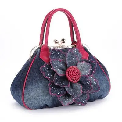 Брендовая 3D джинсовая сумка на плечо с цветами розы, тисненая Красивая Женская Повседневная сумка, модные сумки-мессенджеры для девушек, винтажная сумка - Цвет: Mei red