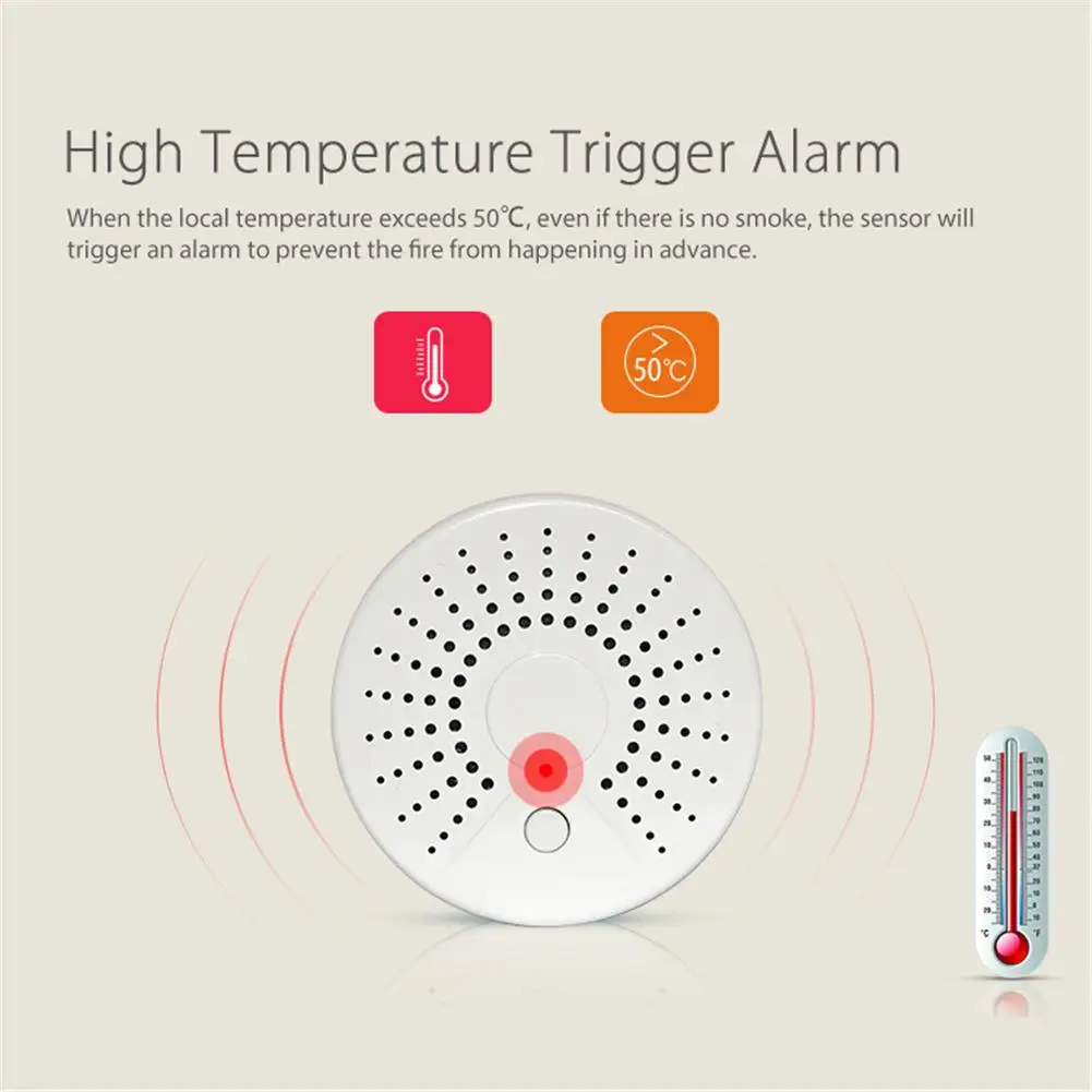 WiFi умный детектор дыма беспроводной пожарный датчик дыма датчик температуры для домашняя система охранной сигнализации управление приложением