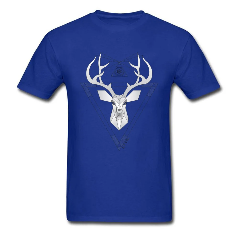 Birthday Geometric Minimal Deer O Neck T-Shirt NEW YEAR DAY Tees Short Sleeve for Men Hot Sale Pure Cotton Printing T Shirt Geometric Minimal Deer blue
