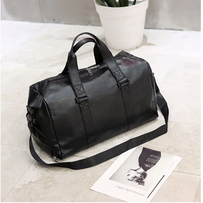 Black Men Travel Duffle Bags Waterproof PU Leather Handbags Shoulder Bag  For Women Man Office Tote Large Capacity Weekend Bag X2 - AliExpress