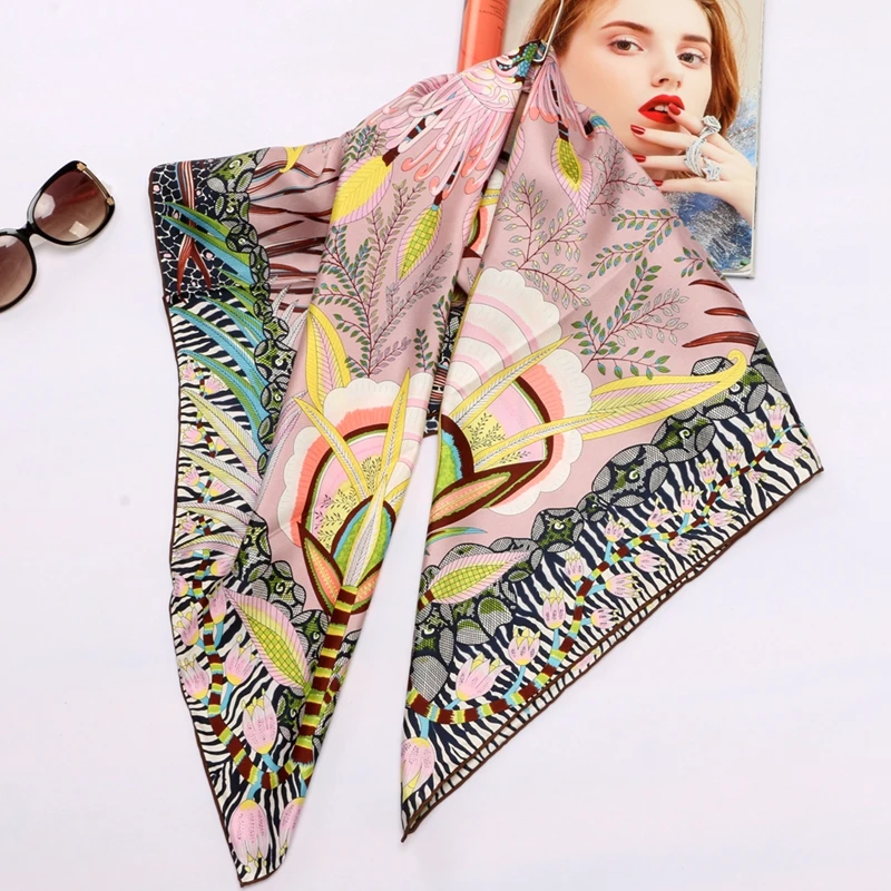 High Style Floral Print Square 100% Silk Twill Scarf Wraps...