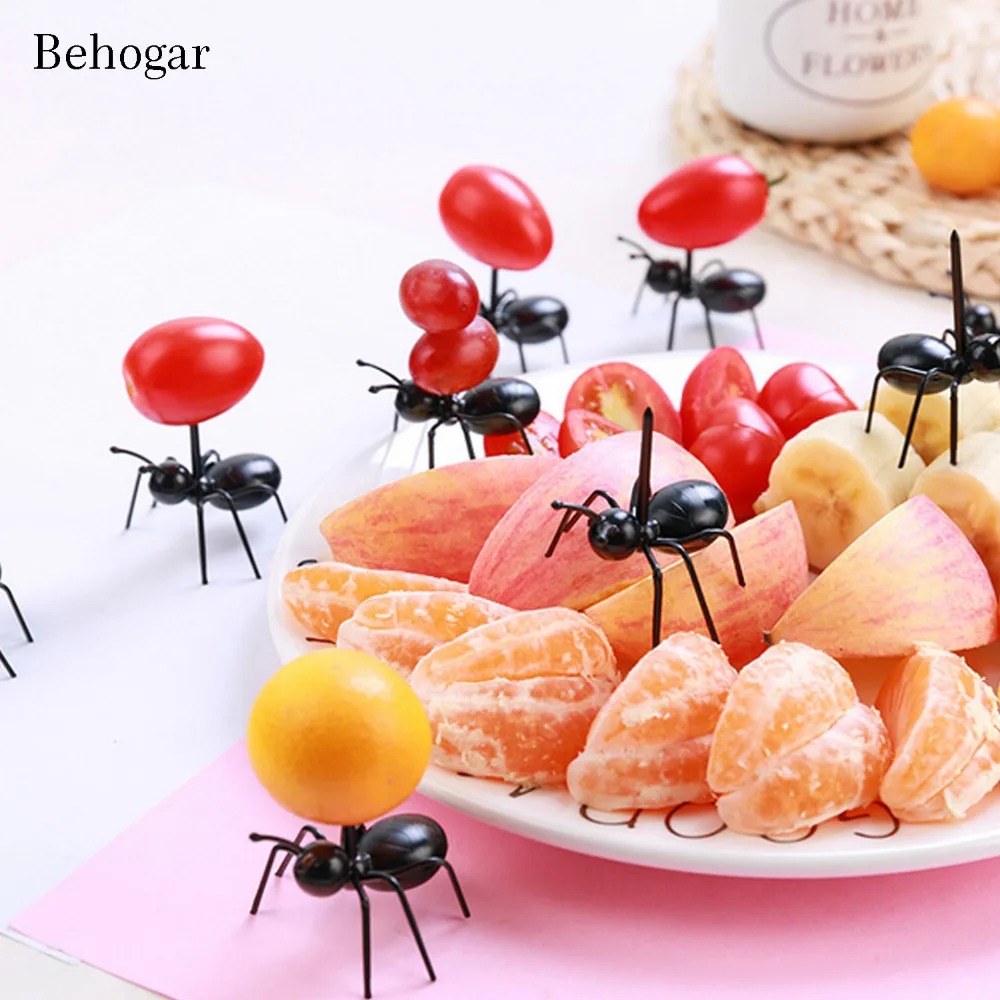 Behogar, 12 шт., милая пластиковая мини вилка для фруктов в форме муравья, зуб, палочки для еды, для бара, вечерние кухонные вилки, посуда, детский десерт
