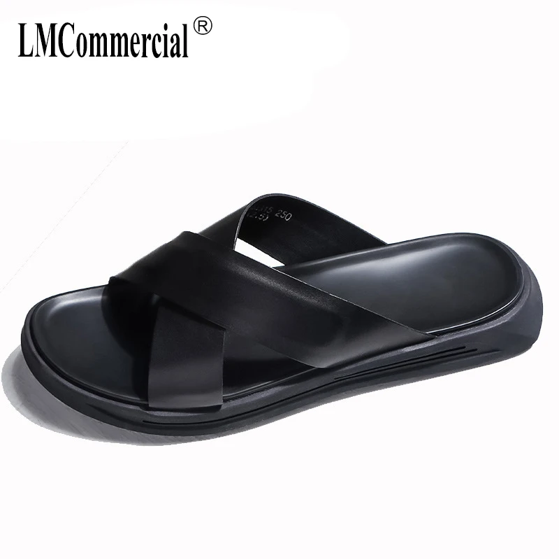 

Men's Genuine Leather slippers British retro all-match cowhide Sneakers Men Slippers Flip Flops casual Shoes beach outdoor male