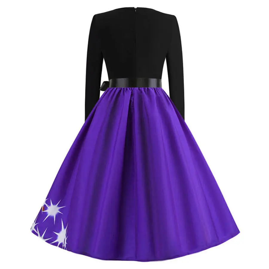 Gladiolus Christmas Print Summer Women Dress Belt Tunic Long Sleeve O-Neck 50s 60s Vintage Dress 2019 Party Ladies Dresses 2XL (14)
