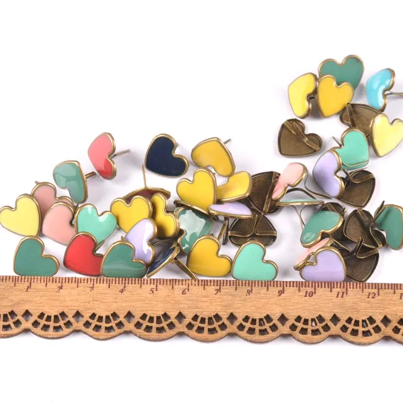 15PCs mix enamel Bronze Heart Diy Brads Scrapbooking Embellishment Fastener Brad Metal Crafts Decoration 16x14x14mm cp2268 metal brads scrapbooking decoration