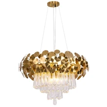 New shaped living room crystal chandelier design gold round drop crystal decorative lights