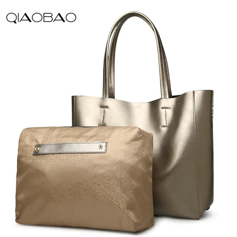 

QIAOBAO Fashion 100% Genuine Leather handbag shoulder big bag 2019 new trend of casual shopping bag large capacity