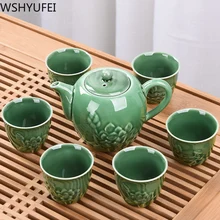 7 шт \ Лот китайский Селадон Чайный сервиз Кунг-фу чайник чашка для чая Путешествия Портативный чайный сервиз офисная Бытовая Питьевая утварь WSHYUFEI