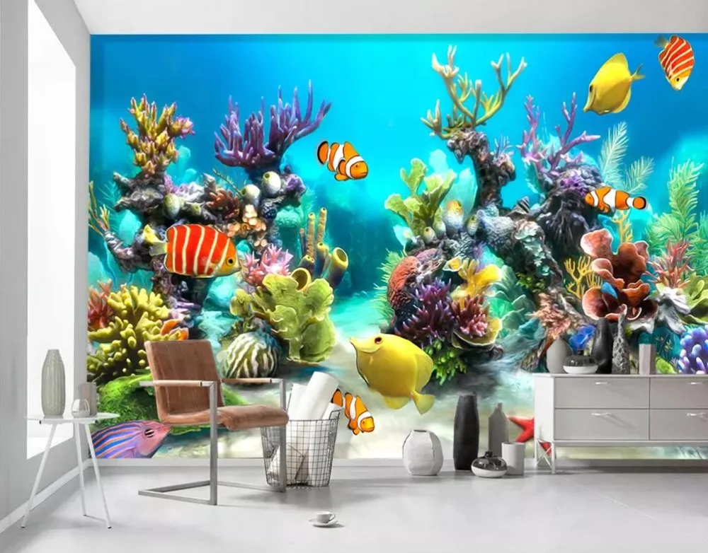 3d Настенные обои подводный мир тропическая рыба 3 d для стен гостиной спальни ТВ