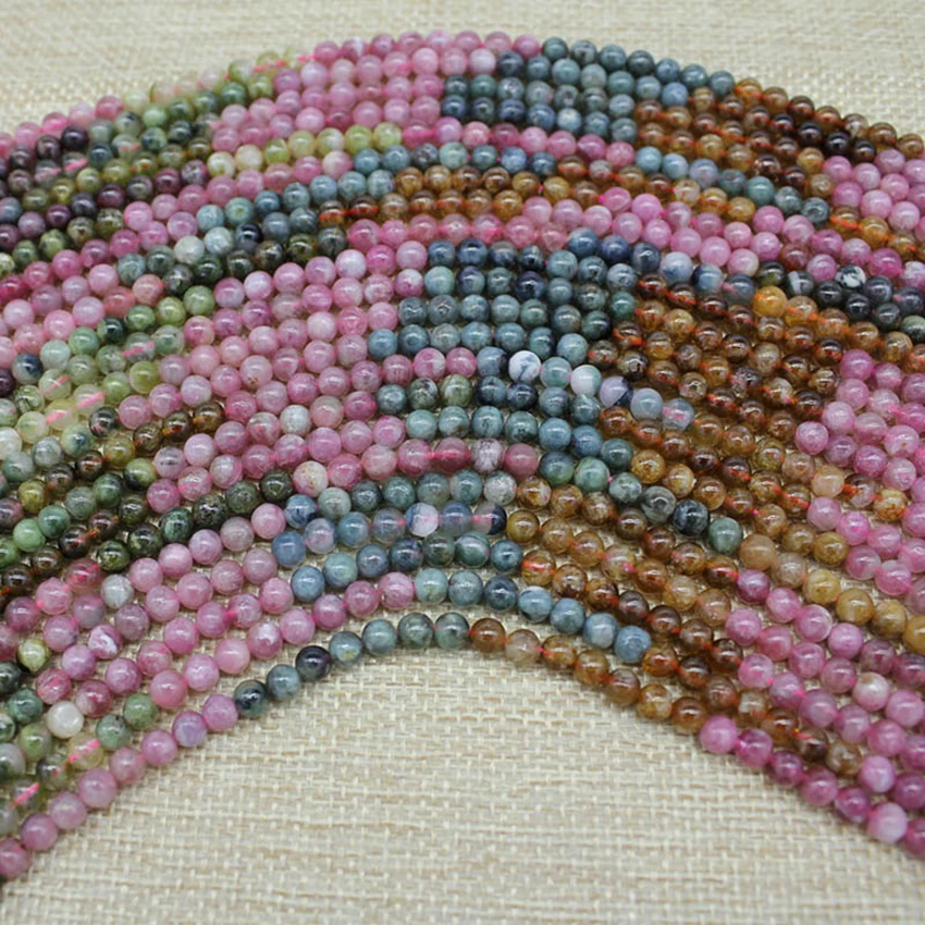 High Quality Striking Natural Colorful Tourmaline Beads Handmade Bracelet Stone Beads Tourmaline Beads 4MM 5MM 6MM For Jewelry
