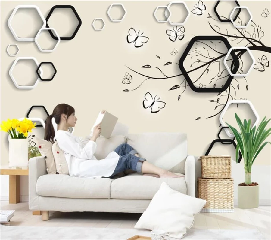 Custom 3d wallpaper living room bedroom background wall twigs hexagonal background painting papel de parede mural 3d wallpaper