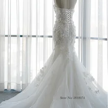 Платье с настоящим фото De Novia Русалка Свадебные платья Милая без рукавов невесты Свадебный корт поезд с кружевом бисером цветы