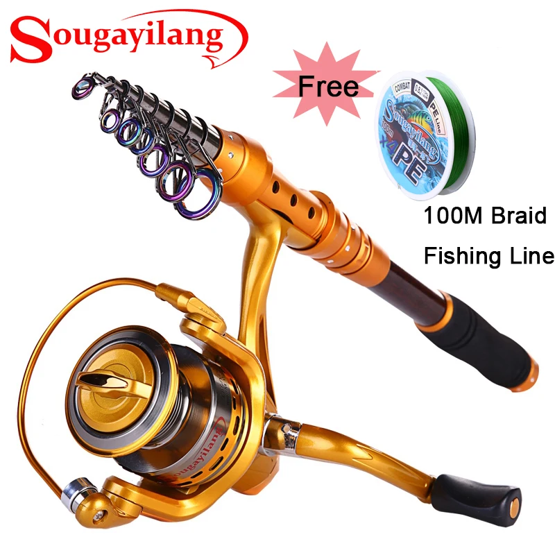

Sougayilang 1.8-3.0m Carbon Stick Telescopic Fishing Rod With Reel 13+1BB Spinning Reel Fishing Line Fishing Rod Set Combo