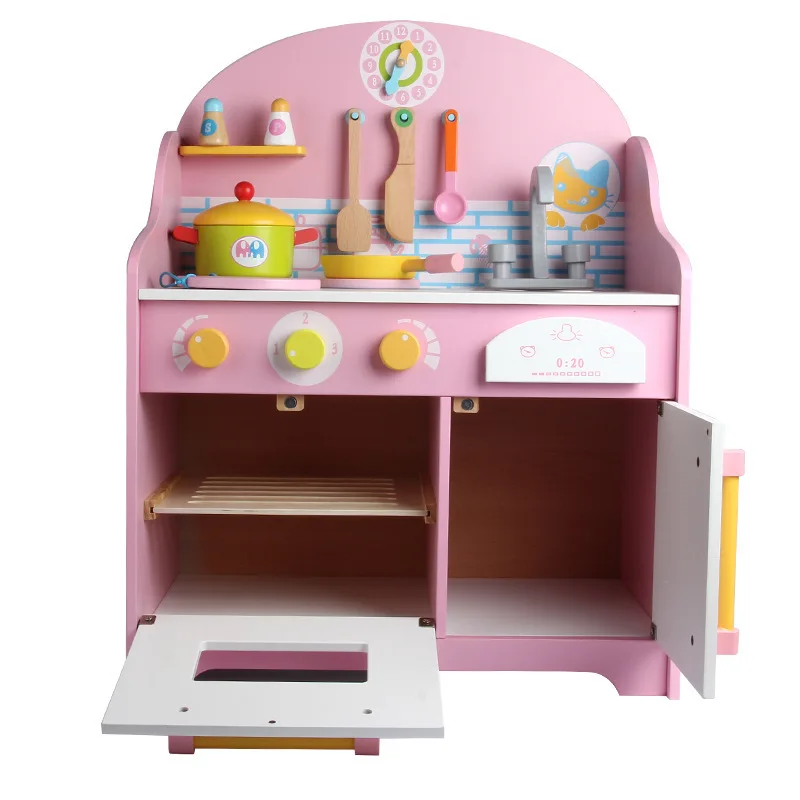 Children wooden Japanese style simulation kitchen toys pink color