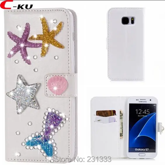Кожаный чехол кошелек C ku с объемными бриллиантами и цветами для Samsung Galaxy S7 EDGE S8 PLUS