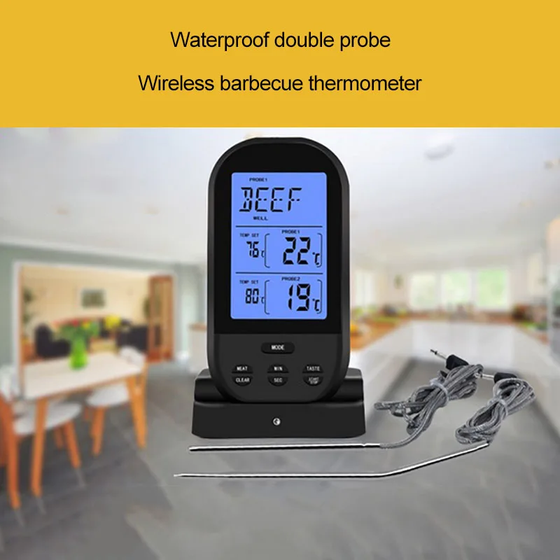 

Digital Food Thermometer Kitchen Outdoor BBQ Temperature Gauge Upgraded Digital Double Wireless Probe BBQ Grill Thermometer