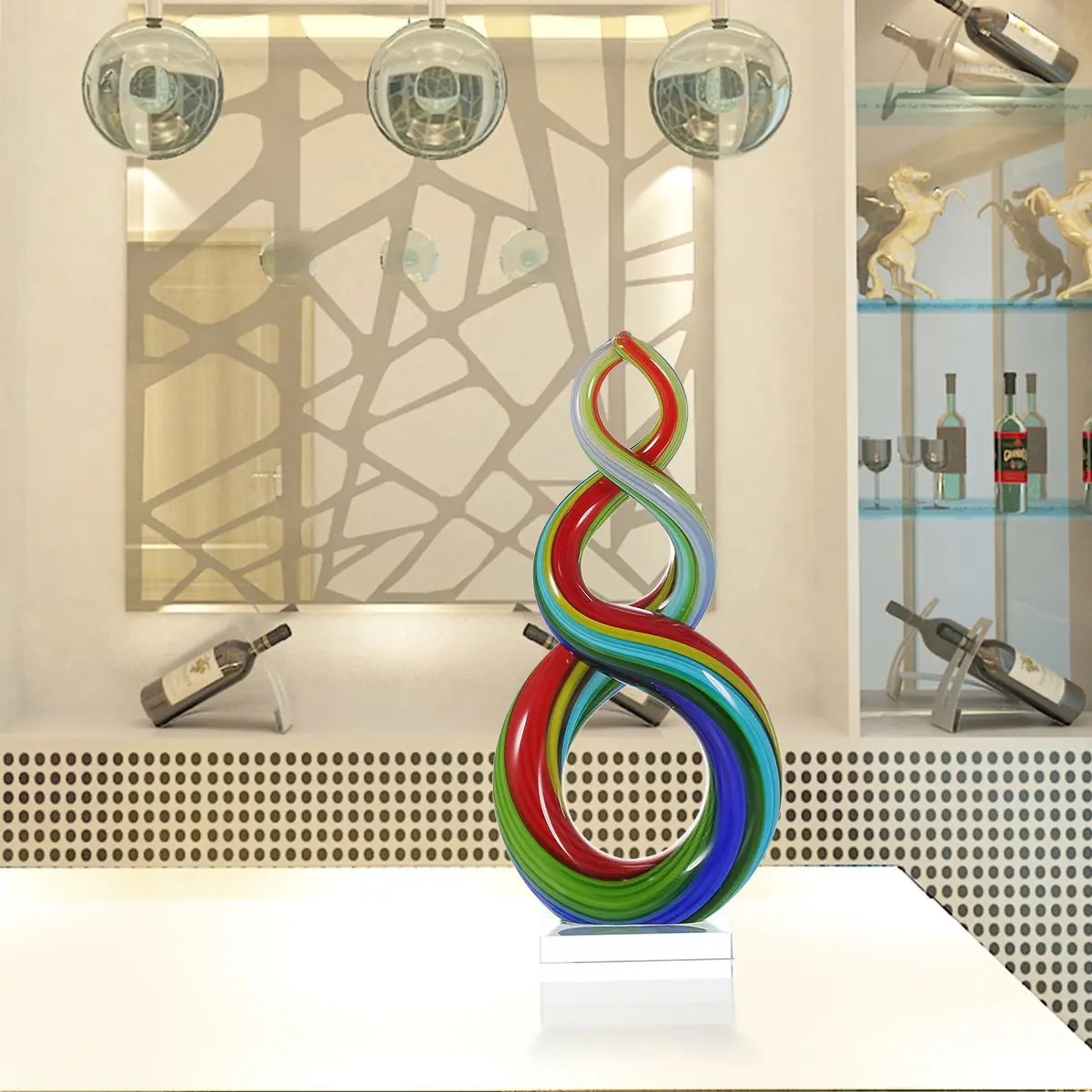 

Excellent Colorful Ribbon Glass Sculpture Good-looking Handicraft Home Decor Gift Craft Decoration Abstract Ornament Table Decor