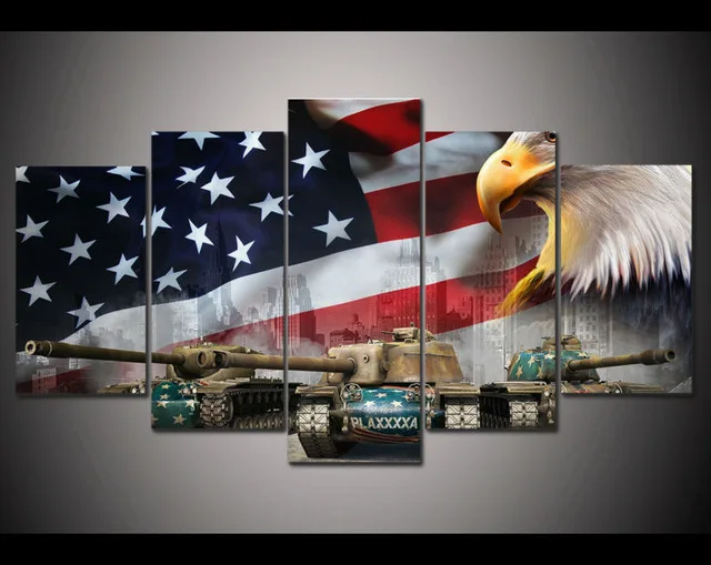 5piece-Print-World-of-Tanks-Tank-Eagles-USA-Flag-canvas-Painting-Art-decorations-for-home-Picture