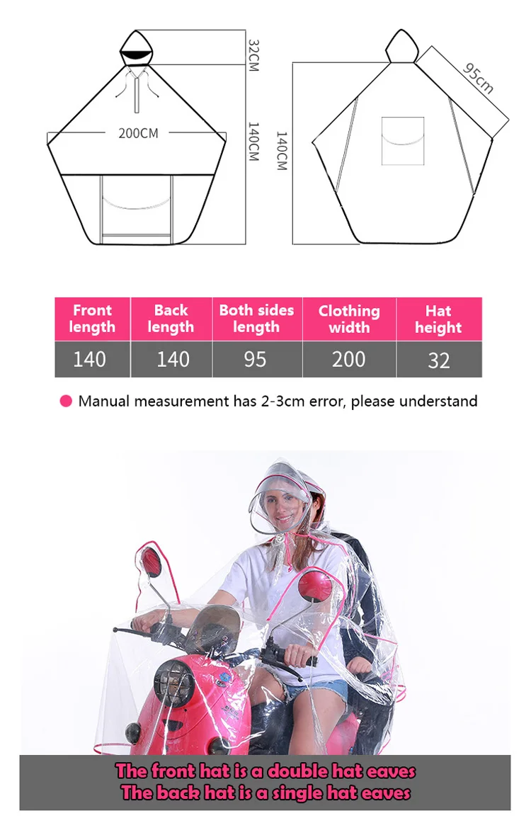 Прозрачный ЭВА-пластик водонепроницаемый полиэстер материал для женщин и мужчин велосипед мотоцикл двойной плащ непромокаемый плащ пончо дождевик