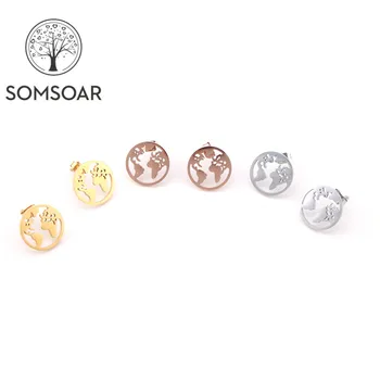 

Somsoar Jewelry 15mm Stainless Steel The world Map Pendant Ear Stud Map Earrings with silvering/gold/rose gold color for Women