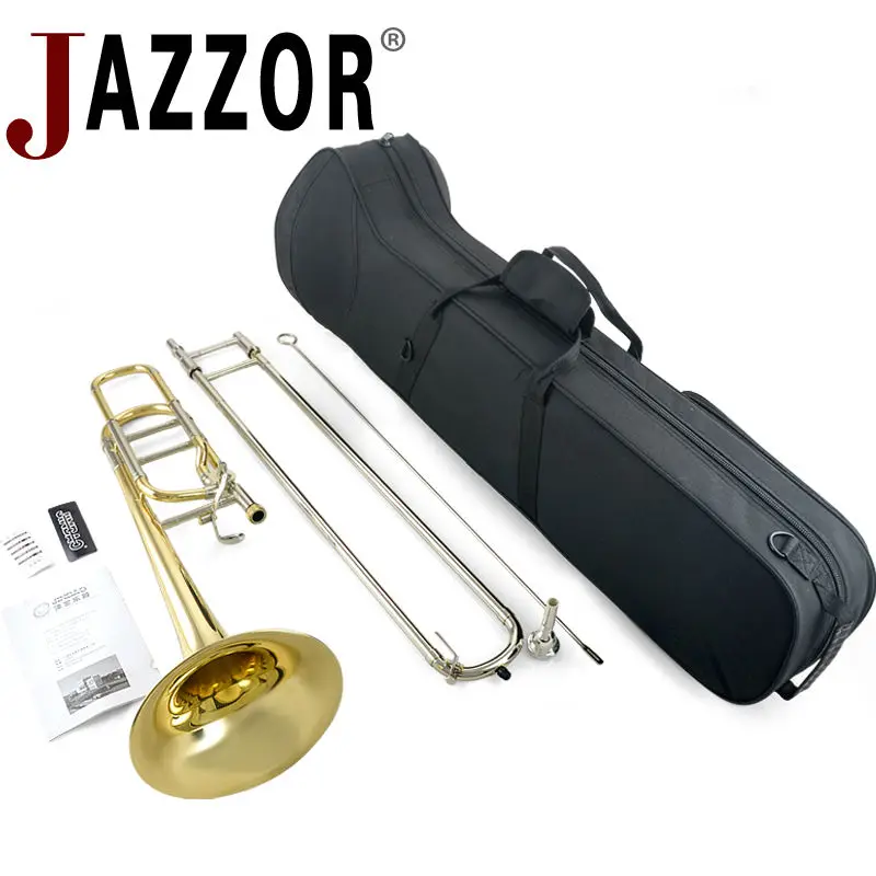 JAZZOR JBSL-801 tenor trombone B/F Плоский профессиональный белый медный тромбон с мундштуком с Чехол, перчатки, золотой Латунный ветер