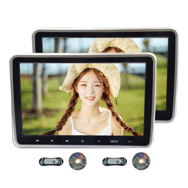 

10.1" Car Headrest DVD Player 2 PCS Multimedia MP4 MP5 Video Player HD Screen Monitor with USB SD Slot & FM Transmitter Portable