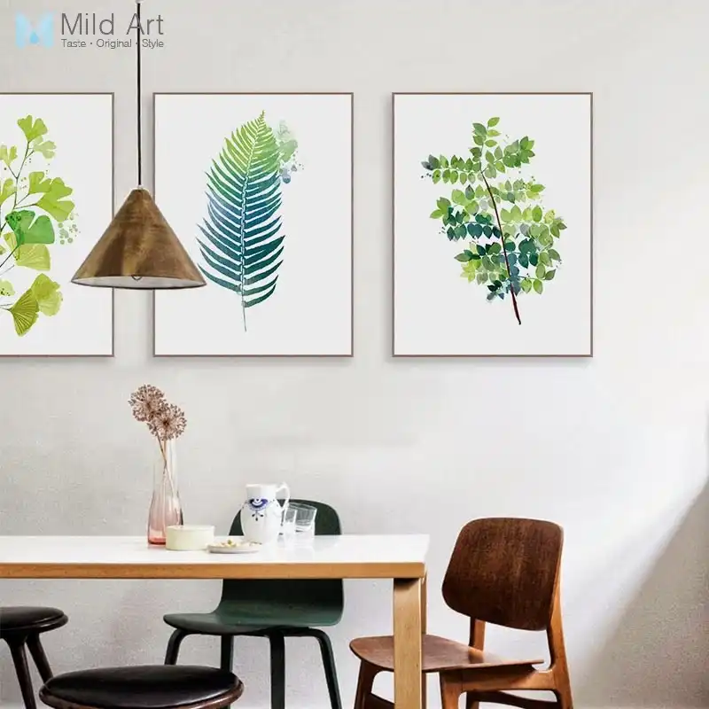 Minimalist Watercolor Green Plant Leaf Poster And Prints Nordic Watercolor Green Plant Leaf Poster