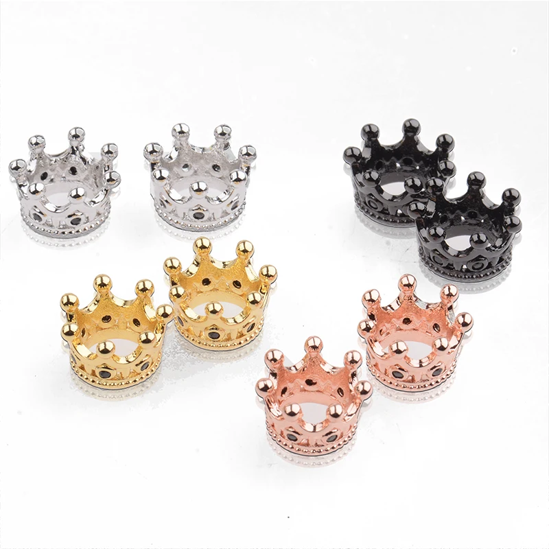 

Big Hole Crown Shape DIY Alloy Beads For Jewelry Making Micro Pave Black Zircon Metal Loose Spacer Bead Fit For Charms Bracele