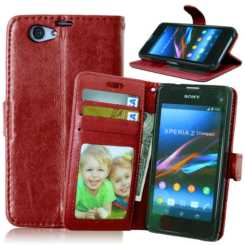 Флип чехол в стиле ретро для Sony xperia Z1 Compact mini искусственная кожа Crazy Horse бумажник с