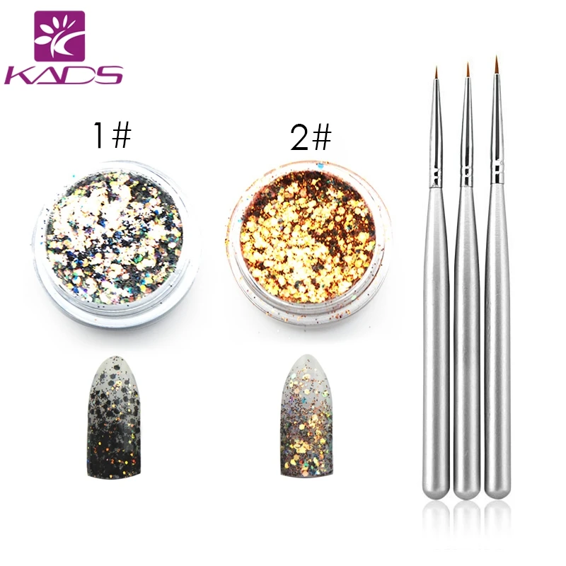  KADS 6 Sets Gloss Nail Powder Professional Acrylic Brush Nail Art Sets Nails Shining Chrome Pigment