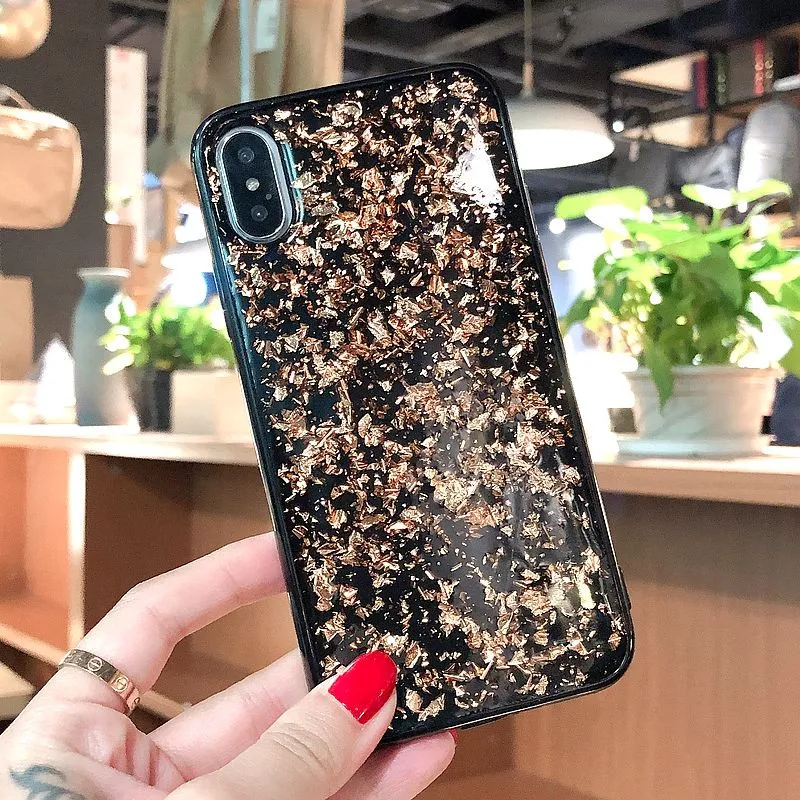 Роскошный блестящий Мраморный чехол из золотой фольги для телефона iPhone XR XS Max X
