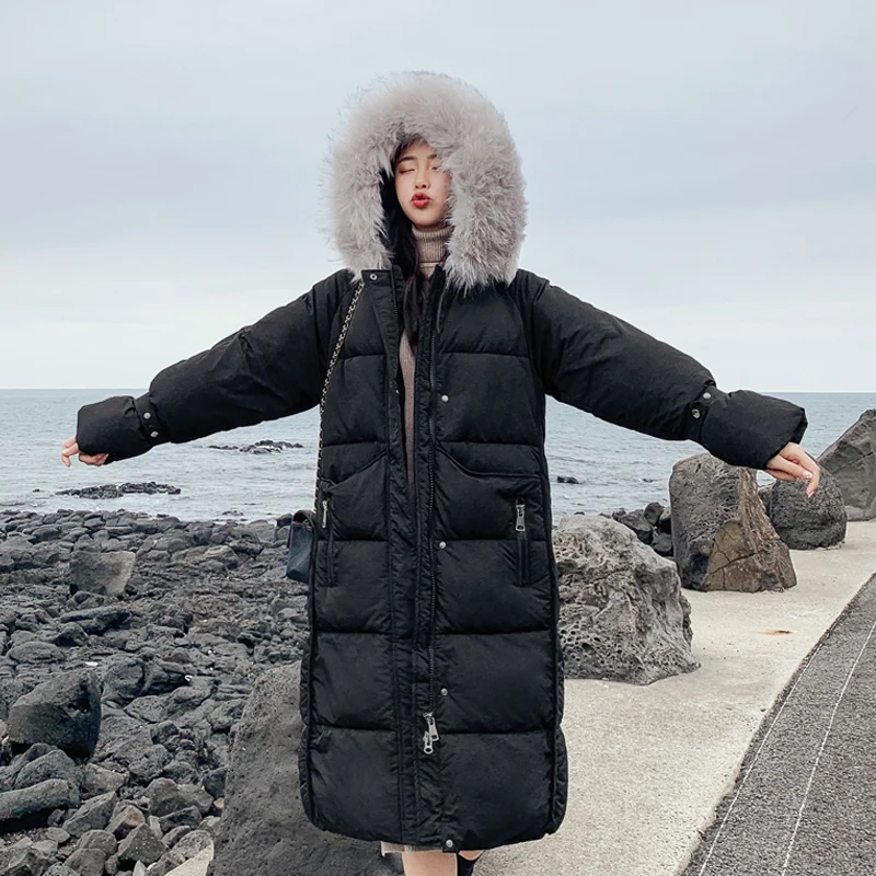 KUYOMENS Women Winter Coat With Fur Hood Female Outwear Long Jacket Thick Cotton Fleece Warm Parka