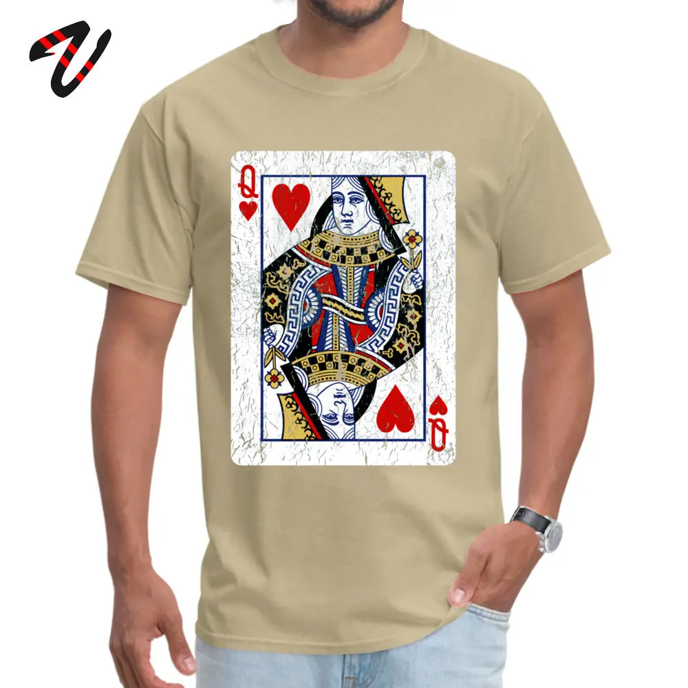 Queen of Hearts Playing Card Top T-shirts for Men 3D Printed Summer Fall Tops T Shirt New Arrival Tee-Shirts O-Neck All Cotton Queen of Hearts Playing Card15335 beige