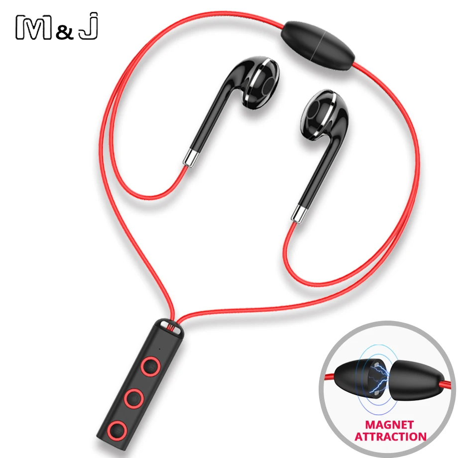 M&J Magnetic Wireless Bluetooth Earphone Stereo Sport Earpiece Headset With Mic for Sport Running iPhone Apple Samsung Huawei
