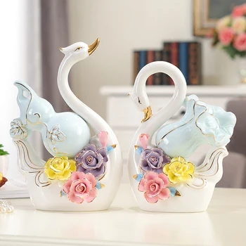

European mascot Swan couple ceramic animal birds figurines home accessories room Feng Shui decorations porcelain crafts gifts