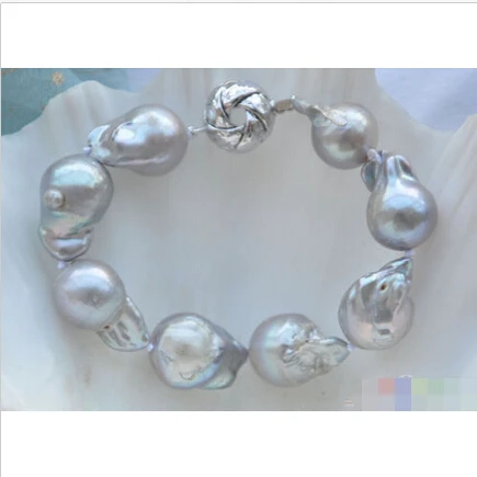 

Free shipping@@@@@ P4094 8" 19mm GRAY BAROQUE KESHI REBORN PEARL BRACELET