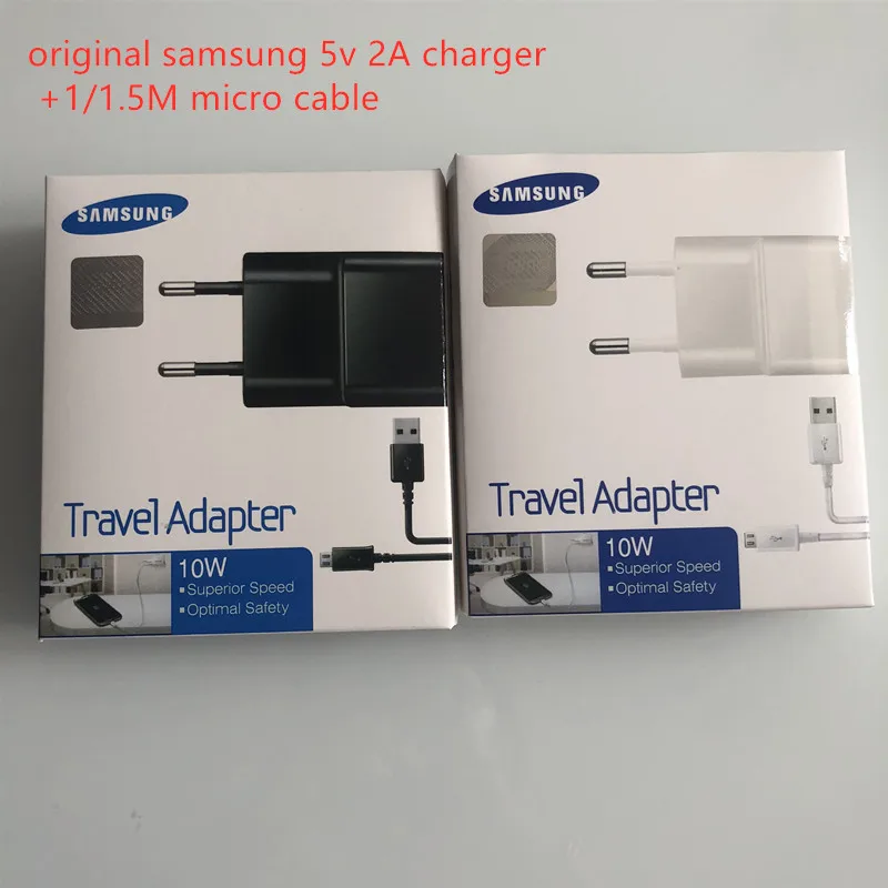 samsung Galaxy, USB зарядное устройство, EU 5V 2A, настенный адаптер, 1 м/1,5 м, кабель Micro Usb Для S4, S6, S7 Edge, j7, j5, j4, j3, A8, A9, коробка