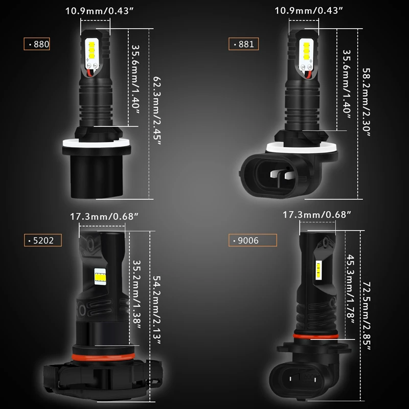 Katur 2 шт. H16 H11 светодиодные лампы для Противотуманные фары 9006/HB4 9005/HB3 H1 H3 H4 H7 H8 PSX24W 880 Светодиодные Автомобильные фары дальнего света H27W 881 лампы