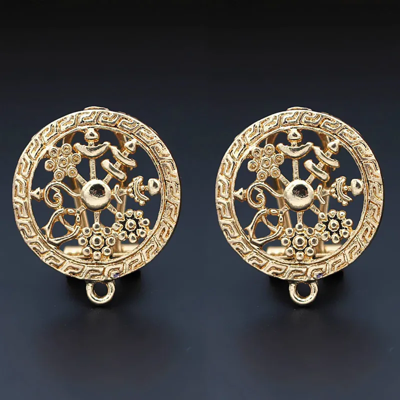 

African Earrings Post Clip Back with Loop Hanger Connector Filigree Circle Base Findings DIY Indian Women Wedding Jewelry Making